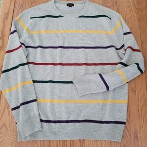 J Crew 100% Cashmere Sweater Size L Gray Striped Rugby Preppy Academia Casual